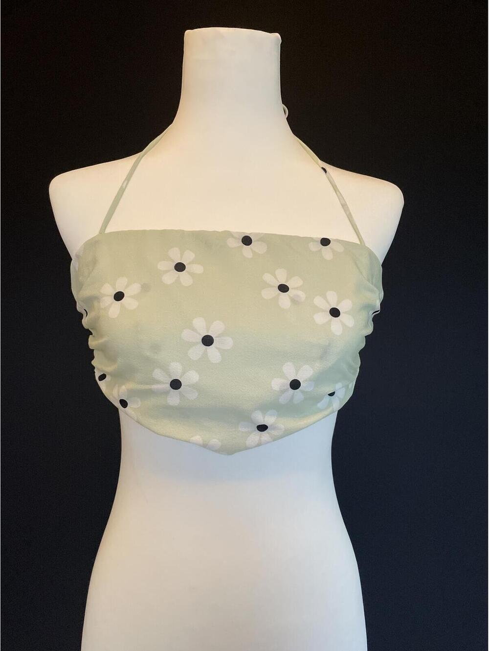 Princess Polly Sage Green Floral Halter Bandeau Top Size 2 Summer Retro Beach